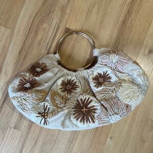 NWT Anthropologie Raffia/beaded Embroidered Bag